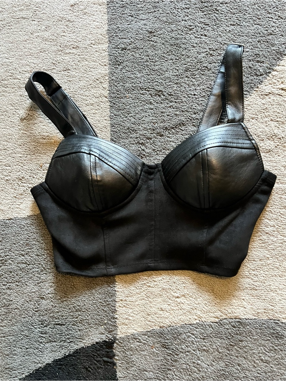 Haute Monde Black Faux-Leather Bustier Bra Top